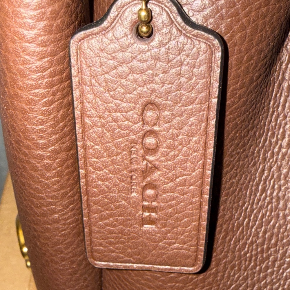 Coach Brown Pebbled Leather Top-Handle Shoulder Bag with Gold Accent - Picture 9 of 11